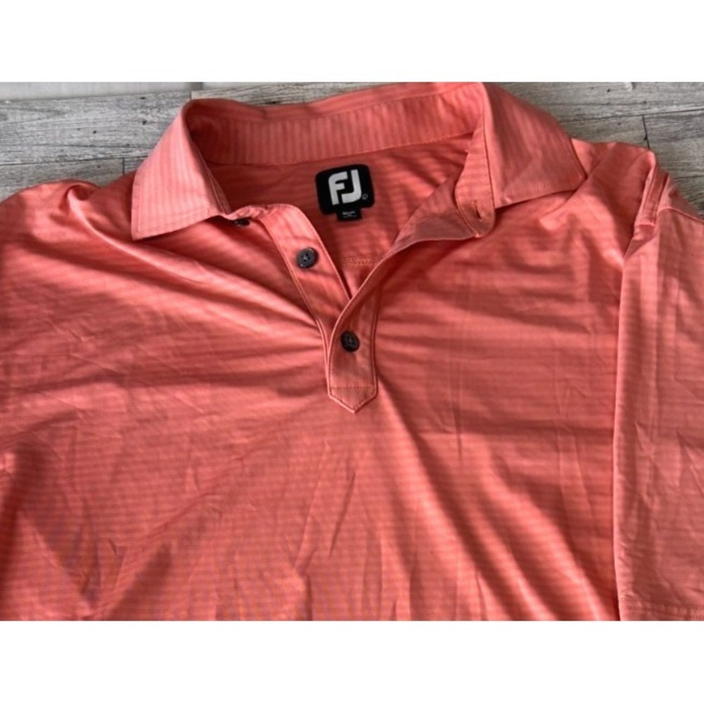 FootJoy Polo Shirt‎ Mens Pink Striped Performance Short Sleeve Golf Shirt LARGE